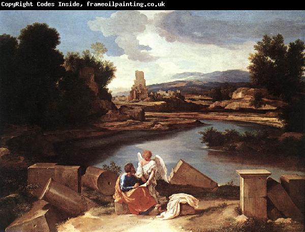 POUSSIN, Nicolas Landscape with St Matthew and the Angel sg